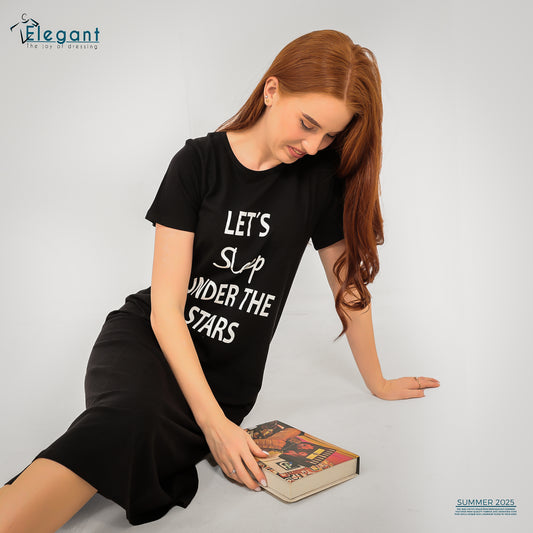 Midi Nightshirt cotton Black - Let's Sleep under the stars