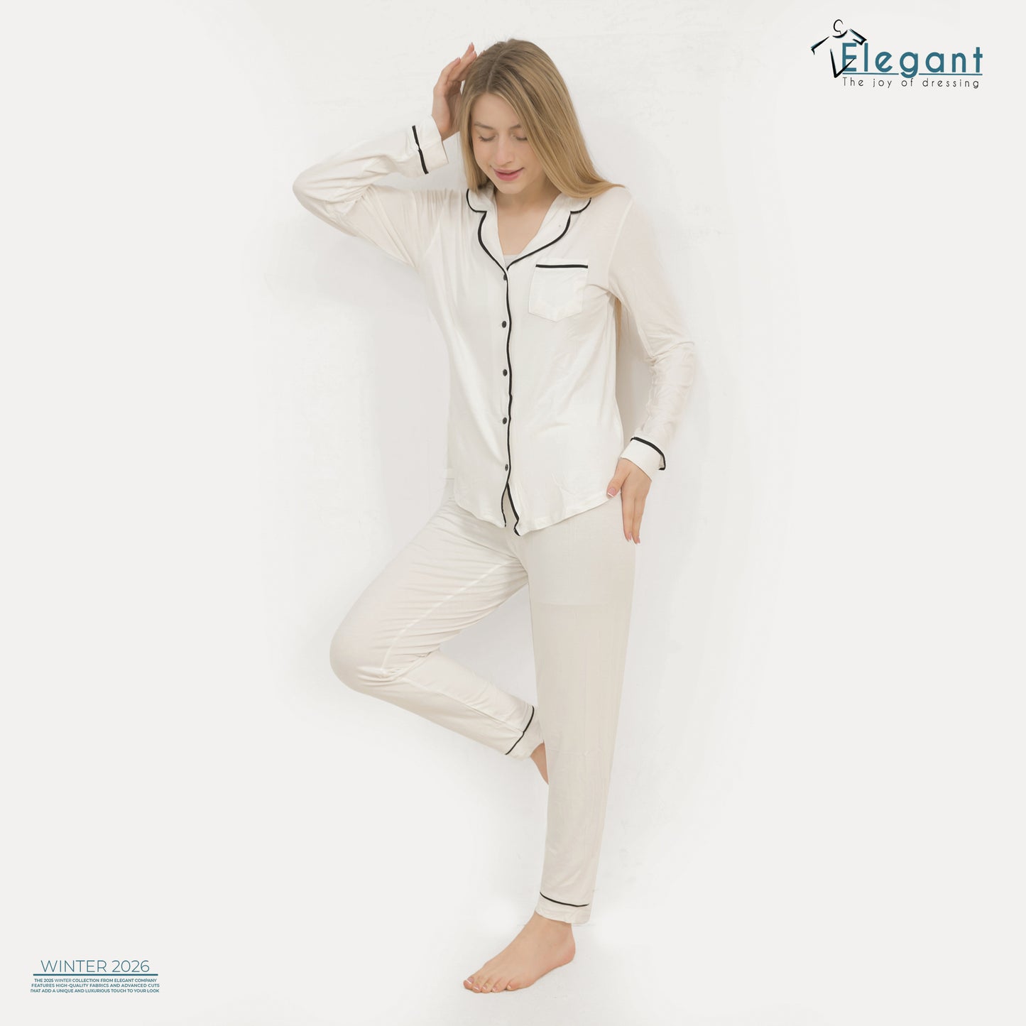 Soft Cotton Long sleeves Classic PJ Pants - White
