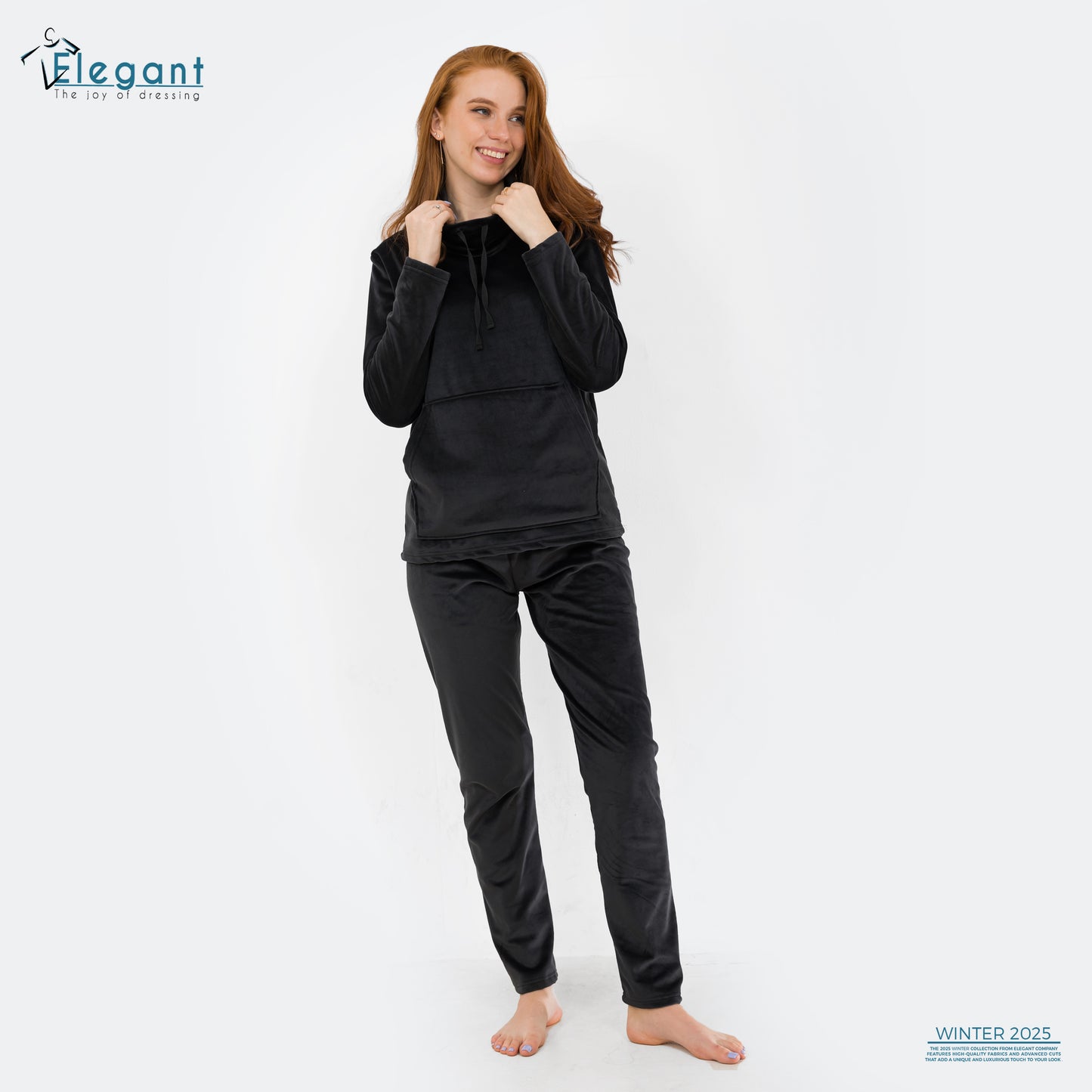 Velvet High neck PJ - Black