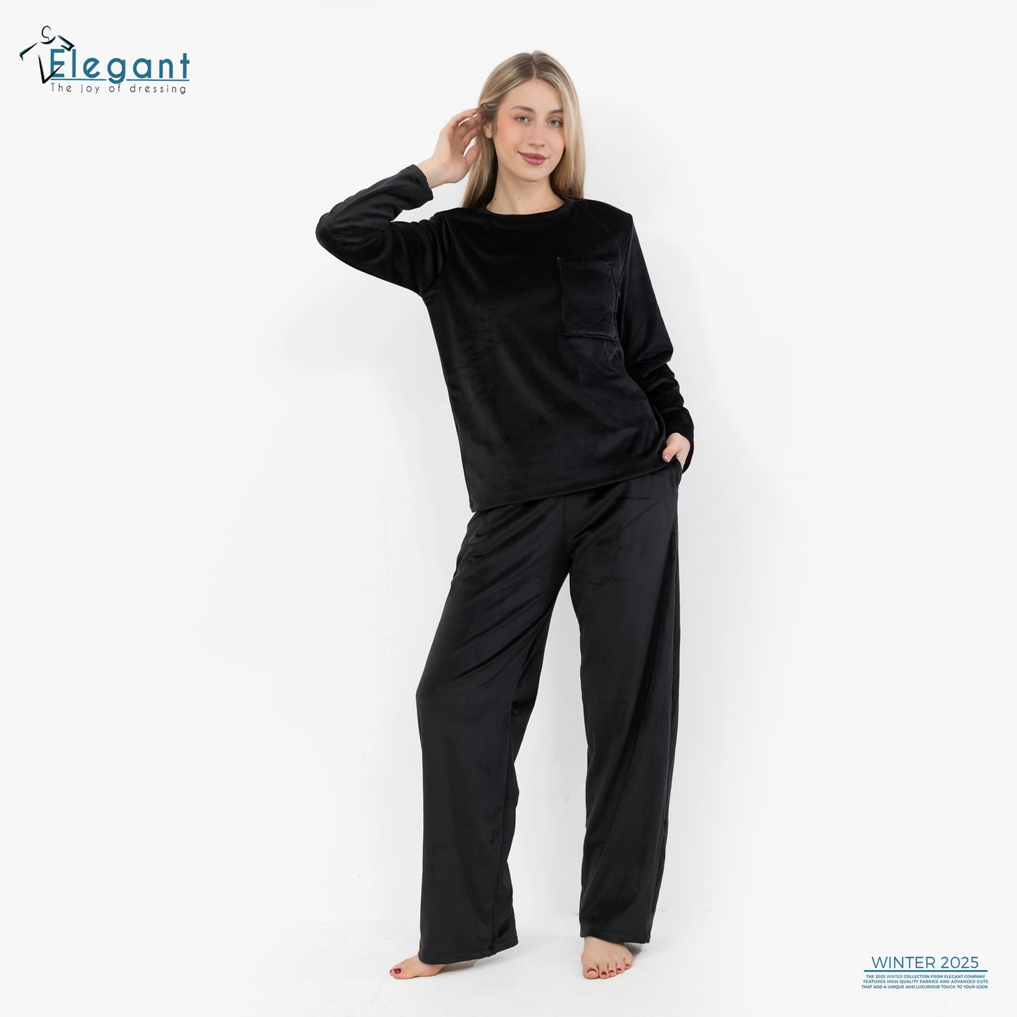 Velvet Pockets Pj Wide Leg - Black