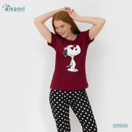 PJs Pants Cotton Burgundy - Cool Snoopy