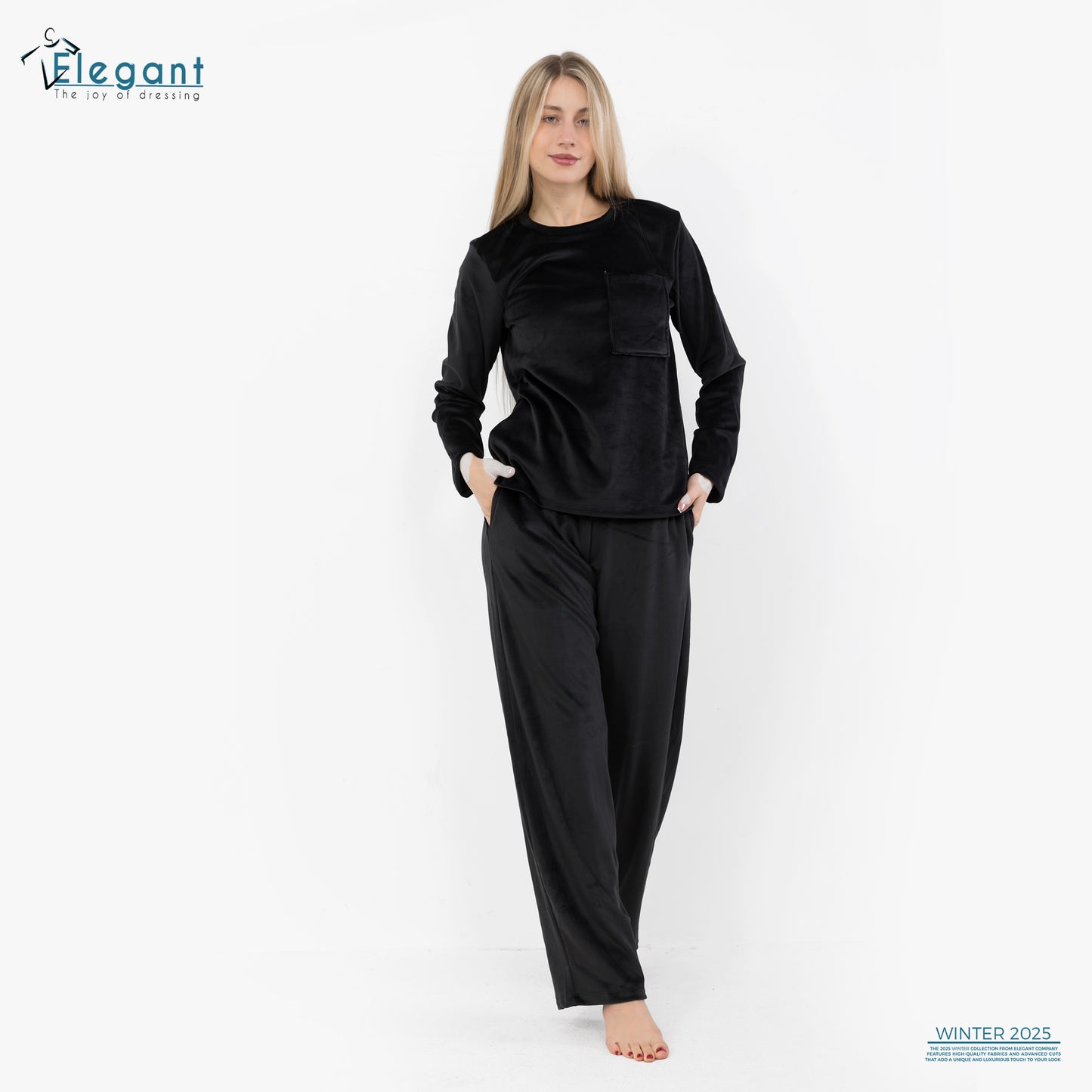 Velvet Pockets Pj Wide Leg - Black