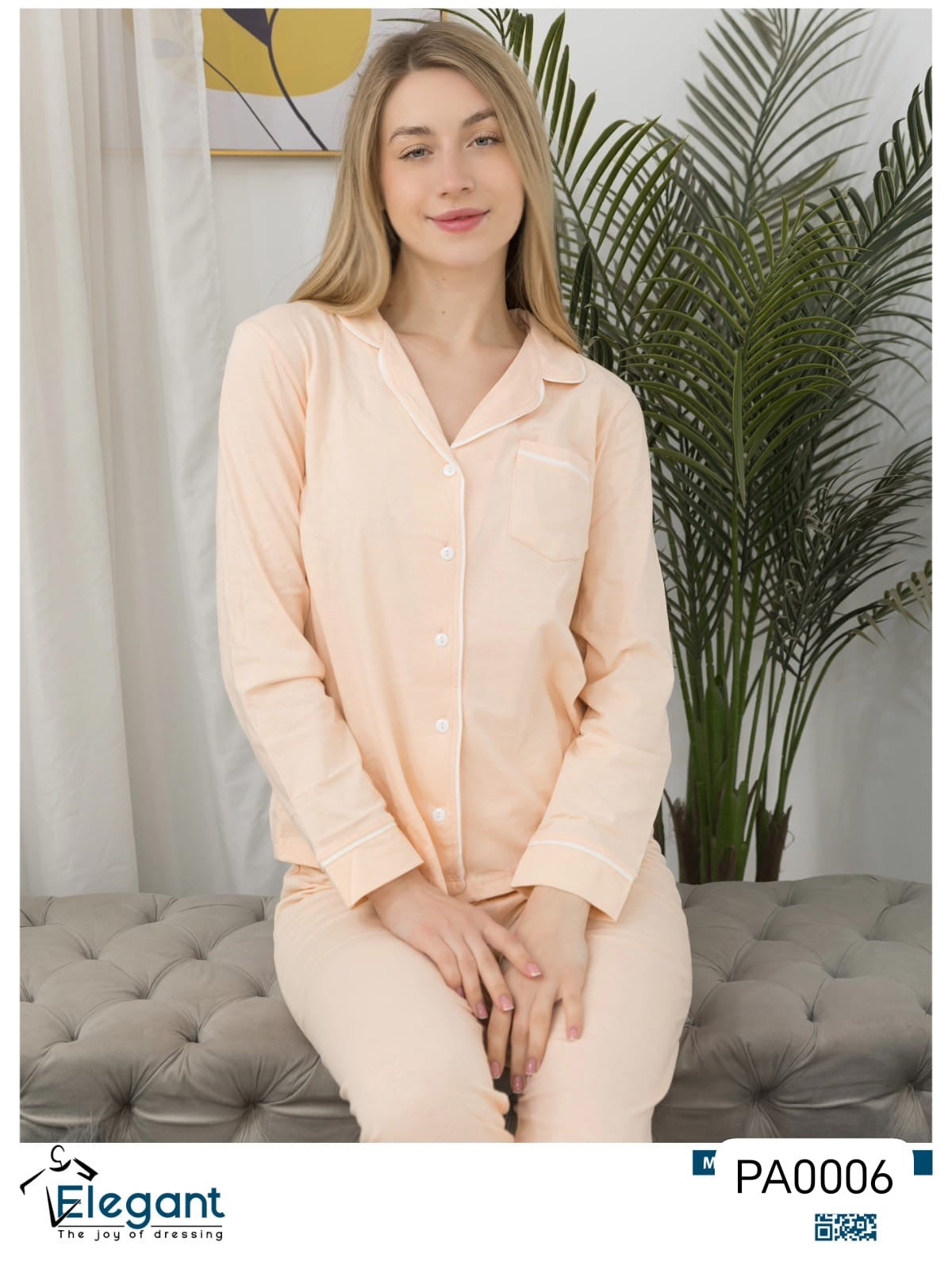 Cotton Long sleeves Classic PJ Pants - Apricot
