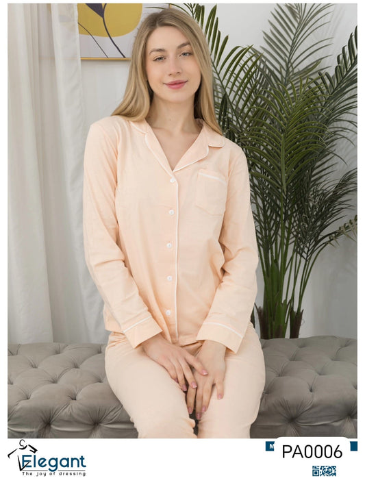 Cotton Long sleeves Classic PJ Pants - Apricot