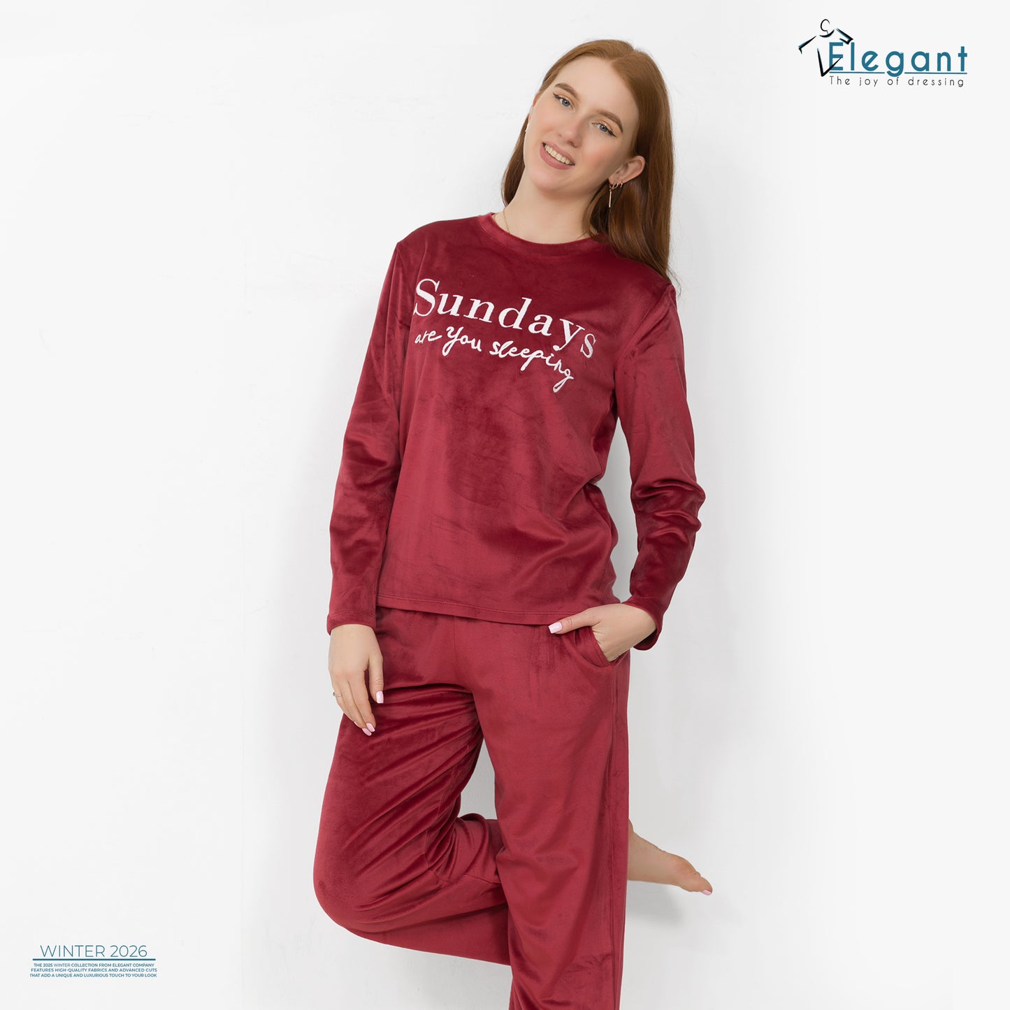 WIDE LEG Velvet Embroidery Pyjama -Burgundy- Sunday are you sleeping