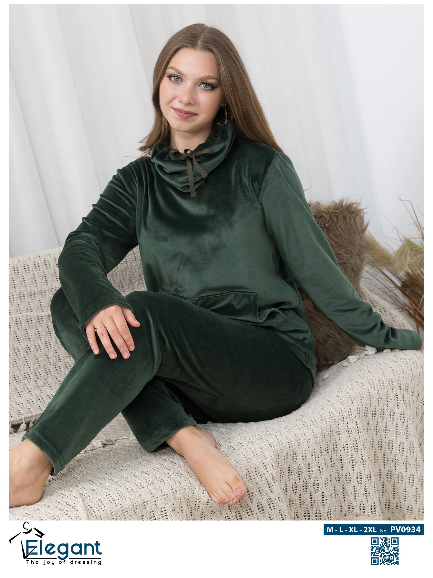 Velvet High neck PJ - Emerald Green