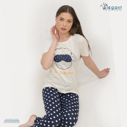 PJs Pants Cotton - White navy - Time to dream