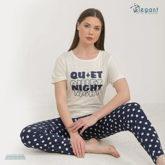 PJs Pants Cotton - White navy - Quit Night
