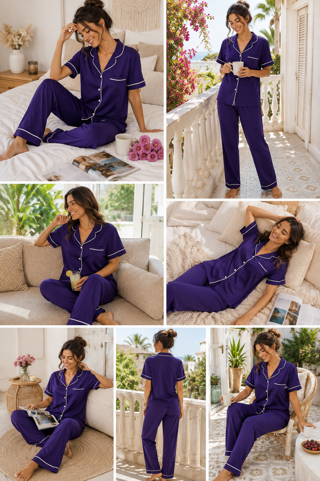 Classic PJ Pants Cotton Wide Leg - Plain Purple