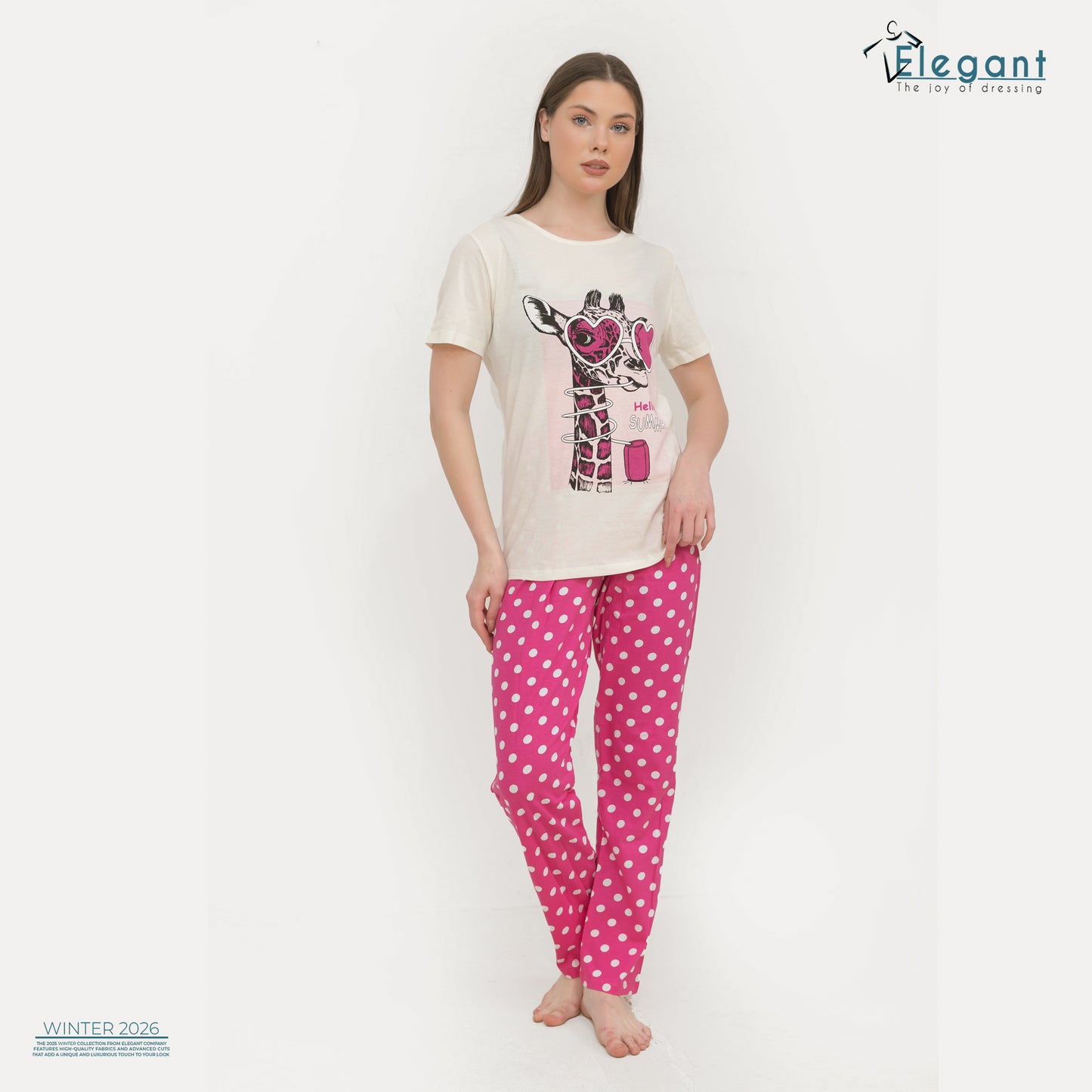 PJs Pants Cotton - Offwhite Fushia - Cool Giraffe