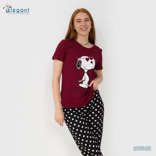 PJs Pants Cotton Burgundy - Cool Snoopy