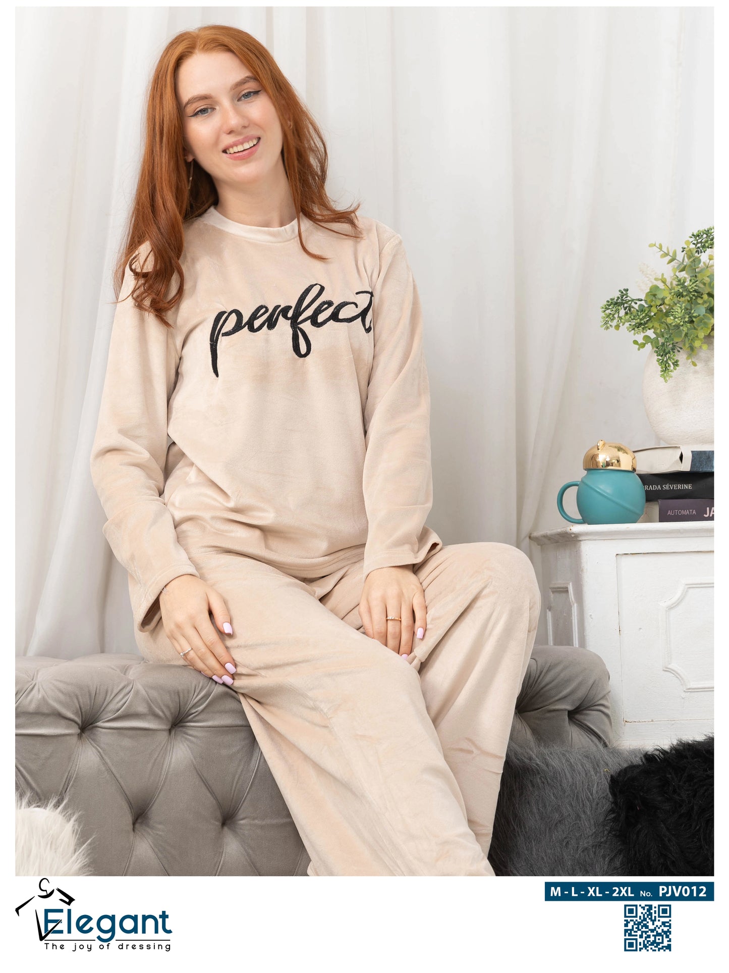 WIDE LEG Velvet Embroidery Pyjama - Beige - Perfect