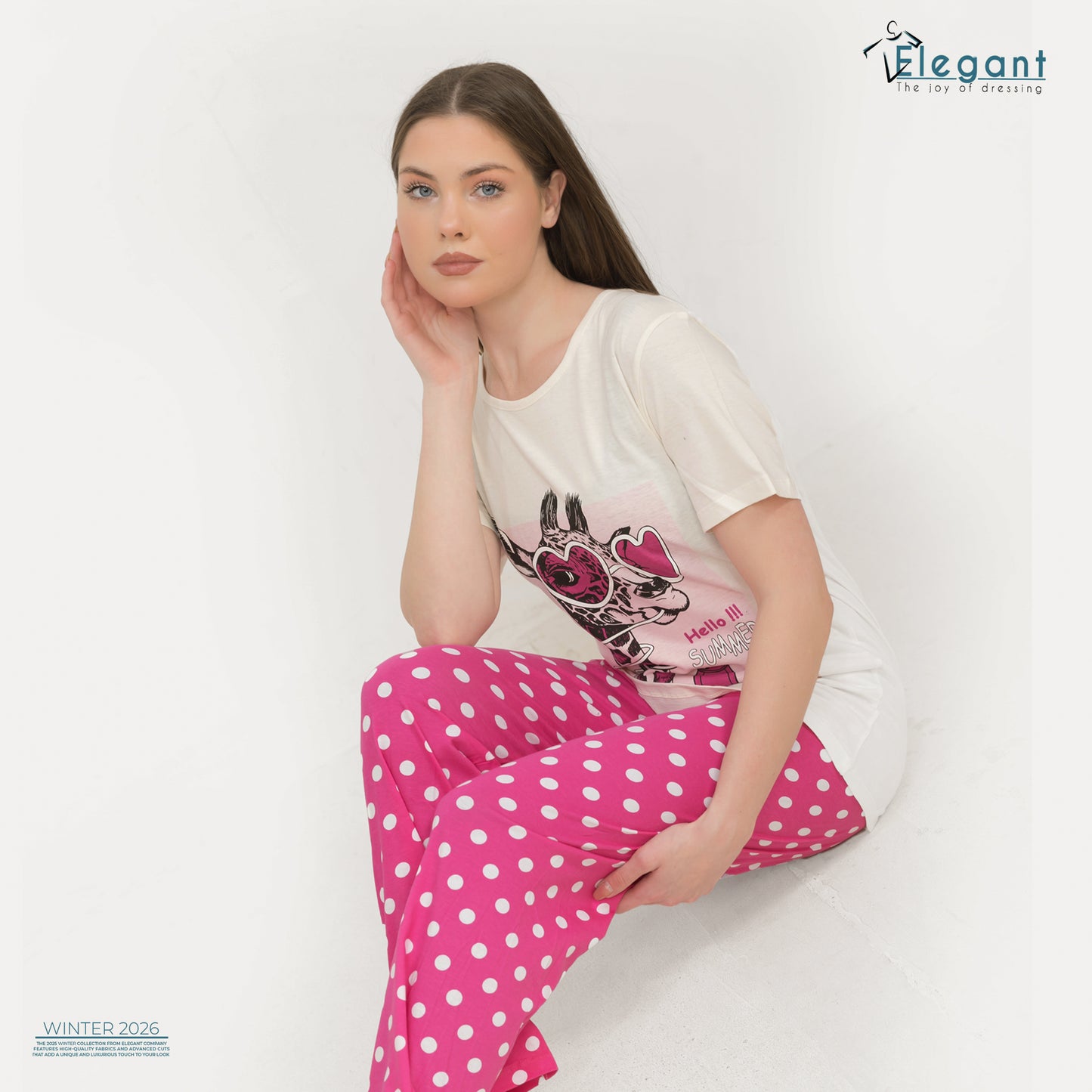 PJs Pants Cotton - Offwhite Fushia - Cool Giraffe