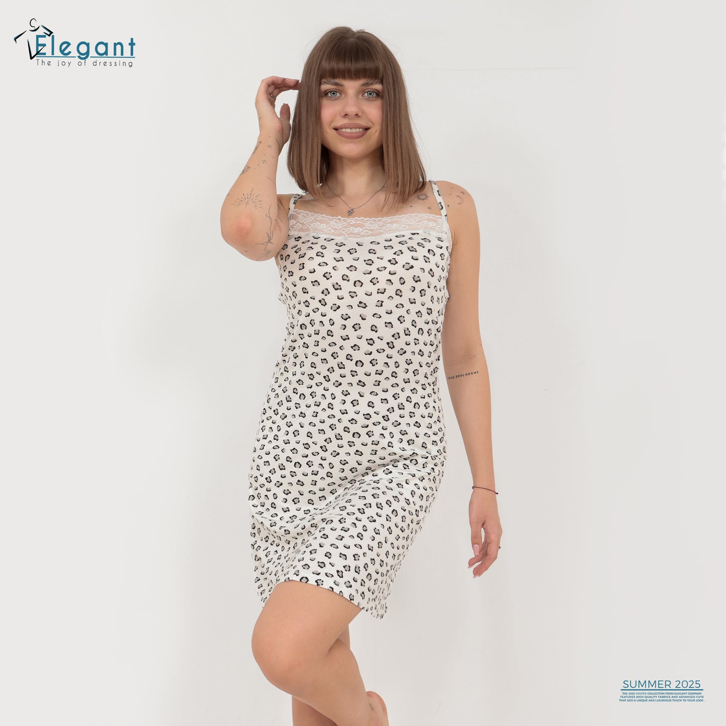 Straps Nightshirt Viscose - White Printed Leopard