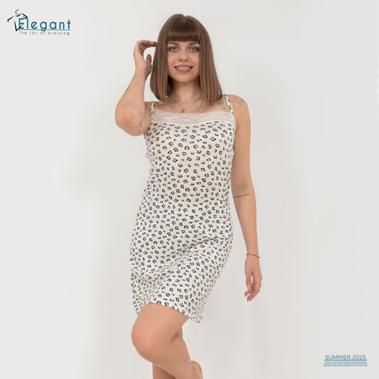 Straps Nightshirt Viscose - White Printed Leopard