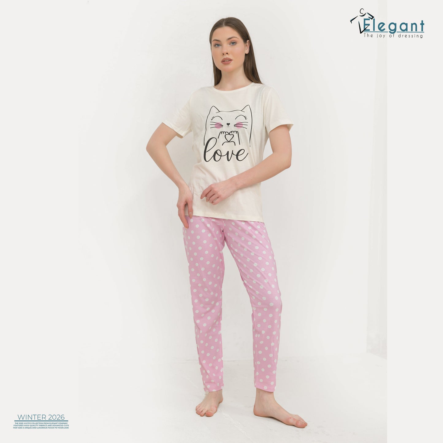 PJs Pants Cotton - Offwhite Rose - Meow Love