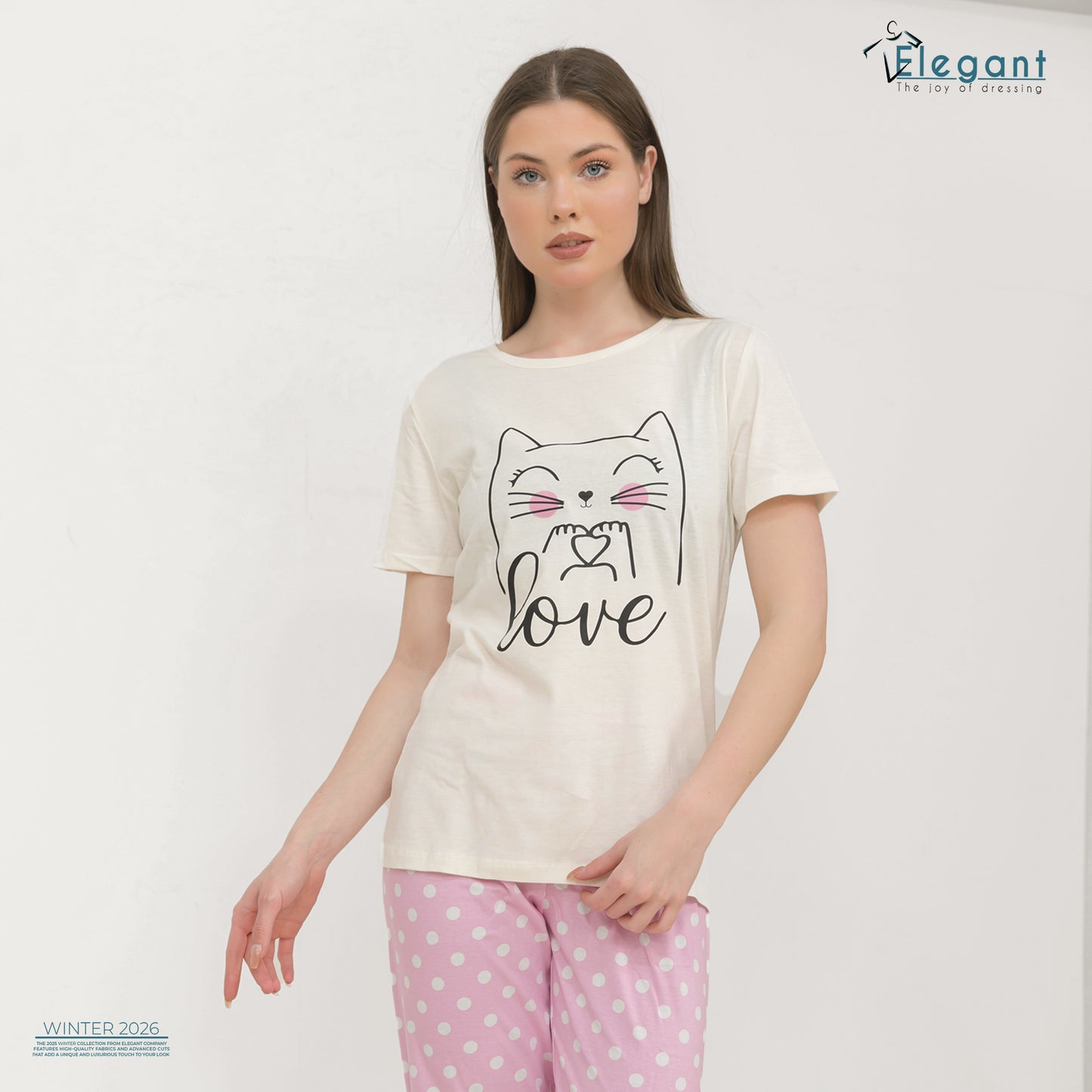 PJs Pants Cotton - Offwhite Rose - Meow Love