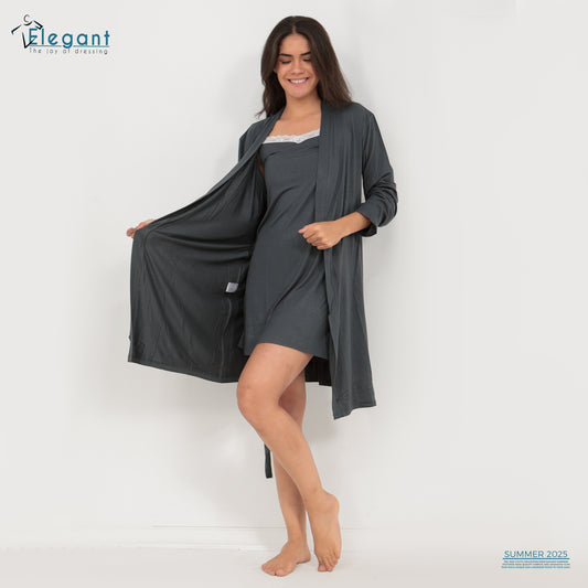 Set Nightshirt with Robe - Dark Grey
