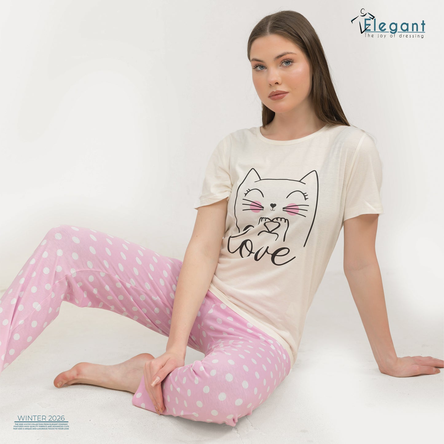 PJs Pants Cotton - Offwhite Rose - Meow Love