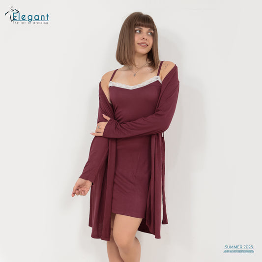 Set Nightshirt with Robe - Burgundy