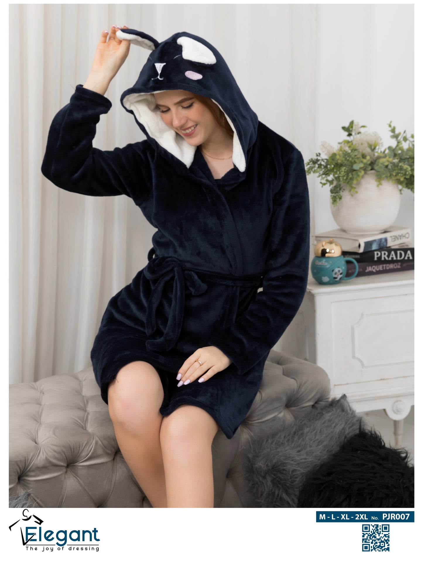 Polar Mini Robe - Navy - Bunny Hood