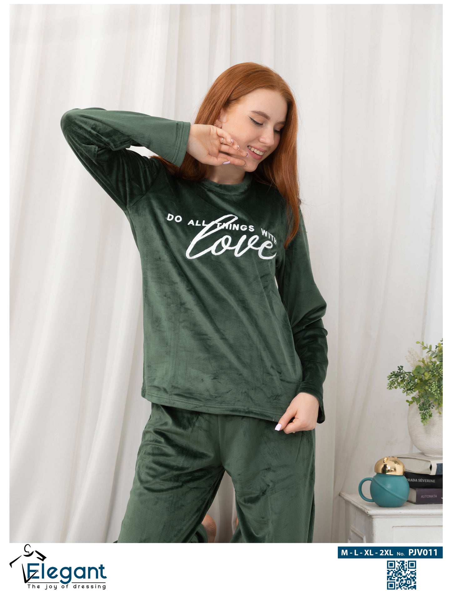 WIDE LEG Velvet Embroidery Pyjama - Emerald Green - Do all things with Love