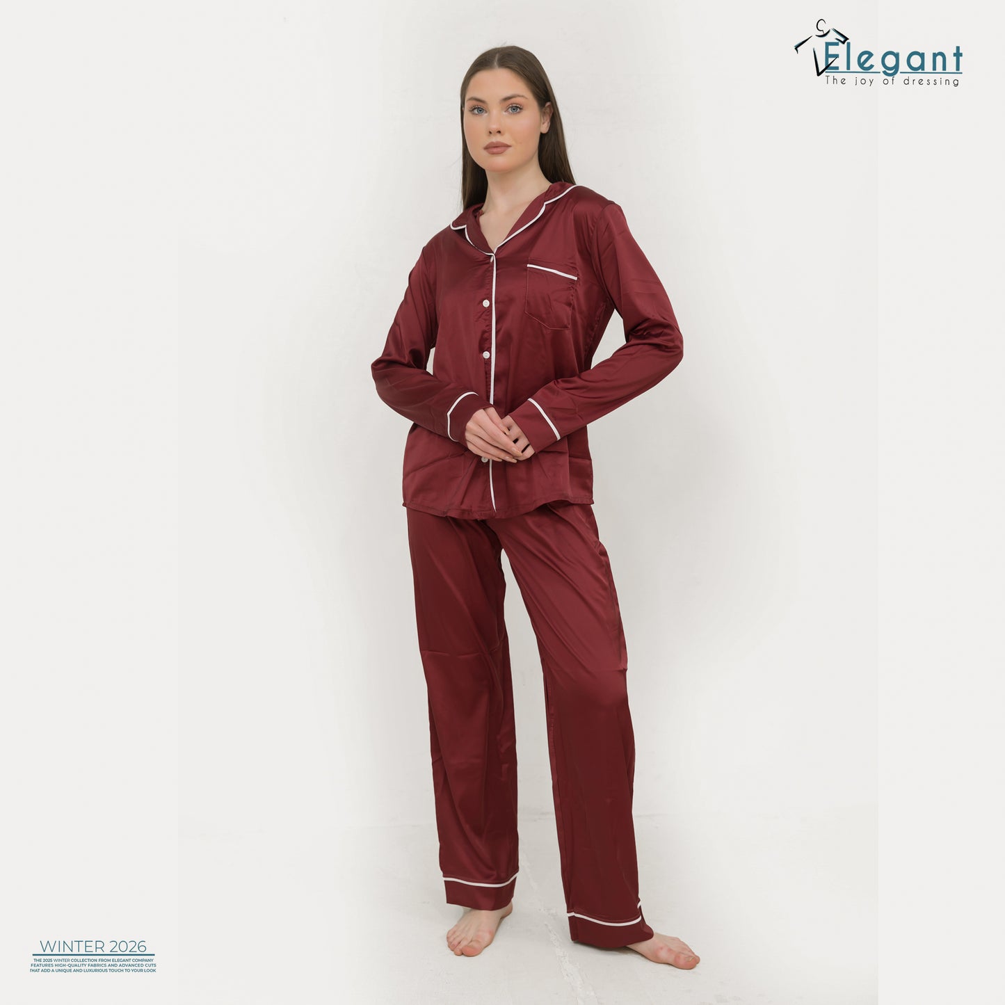 Satin Long sleeves Classic PJ Pants - Burgundy