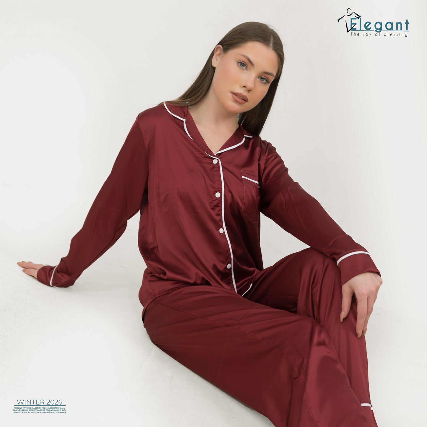 Satin Long sleeves Classic PJ Pants - Burgundy