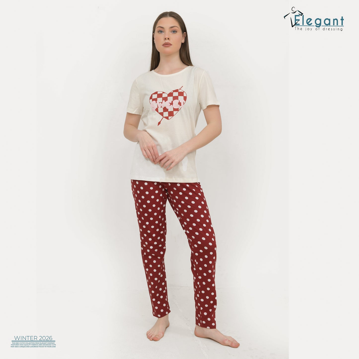 PJs Pants Cotton - Offwhite Burgundy dots- Sweet Cupid