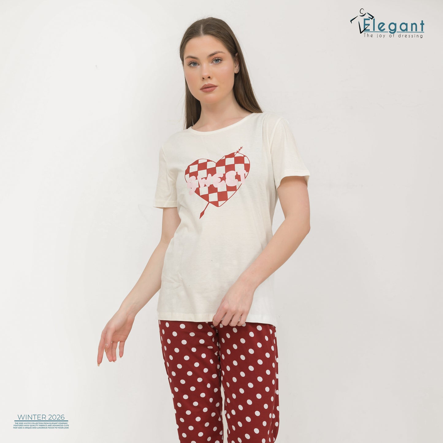 PJs Pants Cotton - Offwhite Burgundy dots- Sweet Cupid