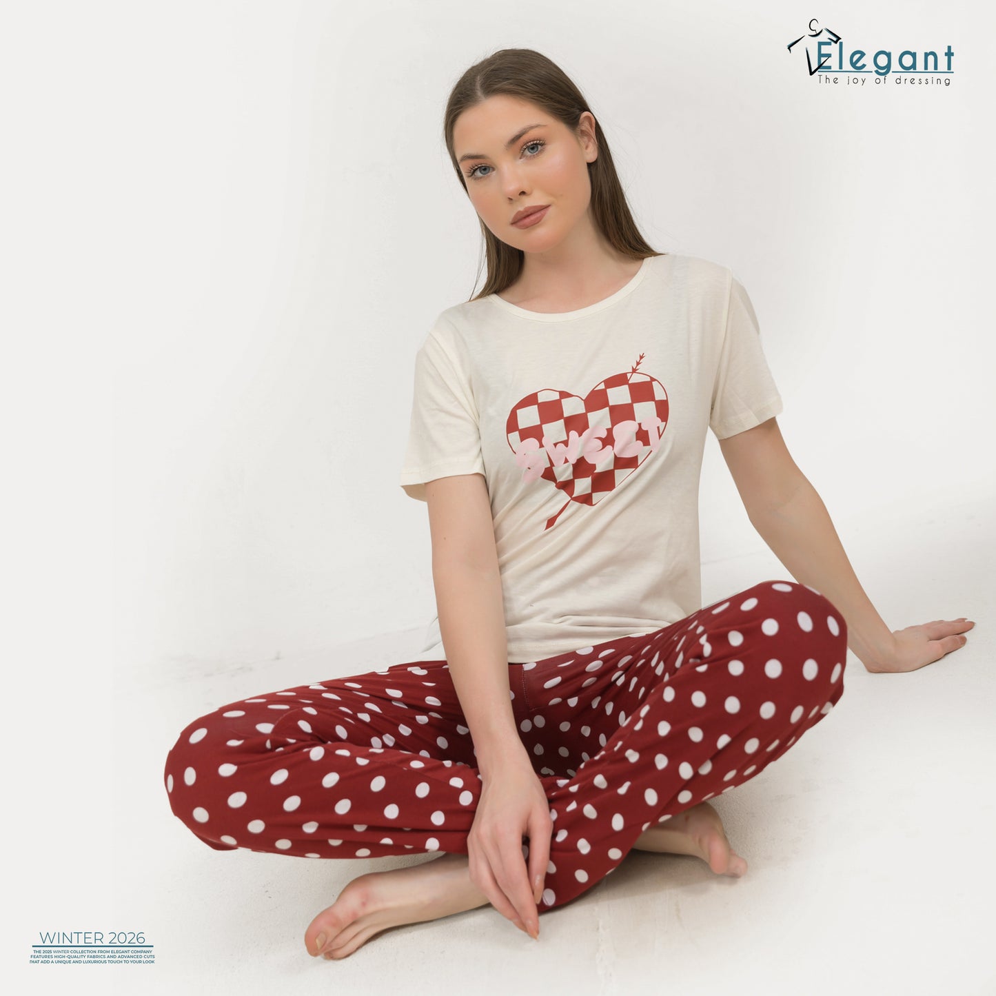 PJs Pants Cotton - Offwhite Burgundy dots- Sweet Cupid