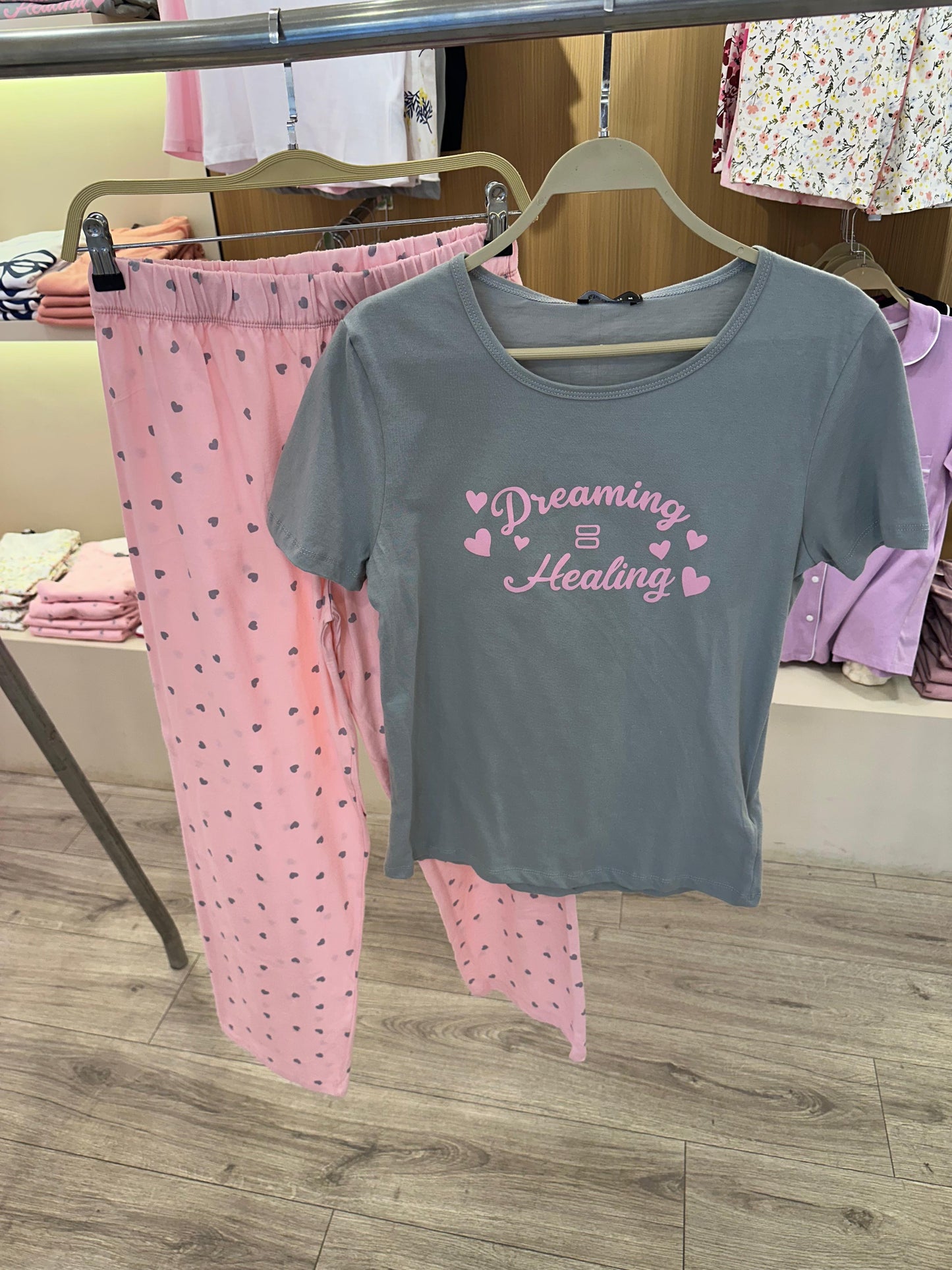 PJs Pants Cotton Pink Grey - Dreaming is Healing