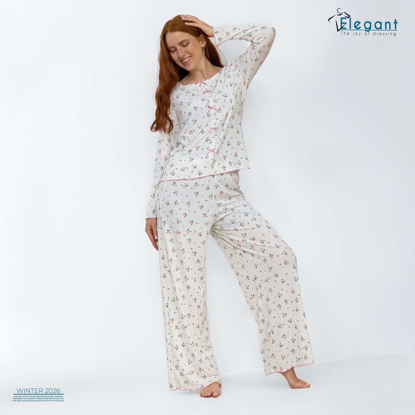 Rib Cotton Knot Front PJ Offwhite - Floral