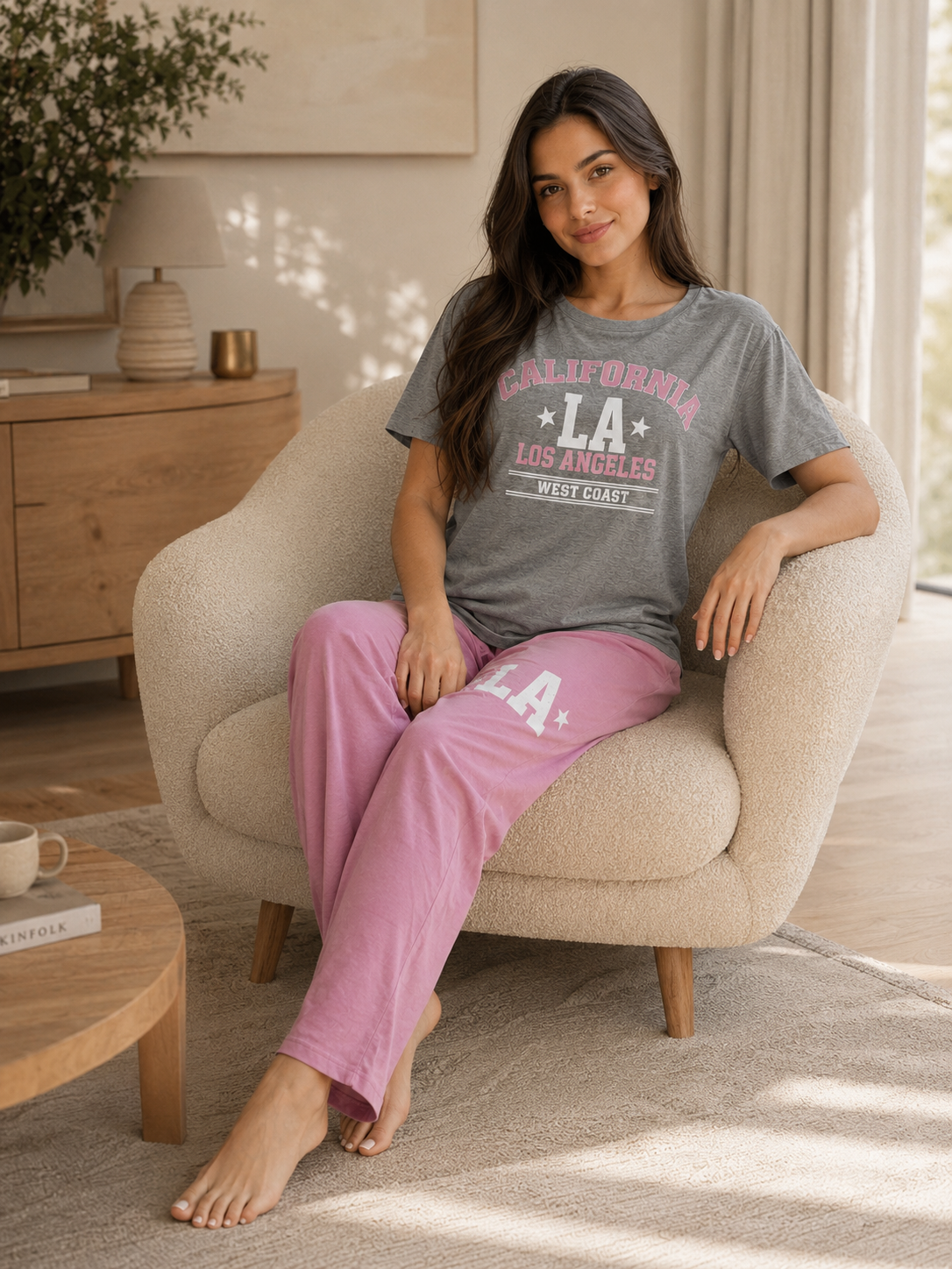 PJs Pants Cotton - Grey Pink - California