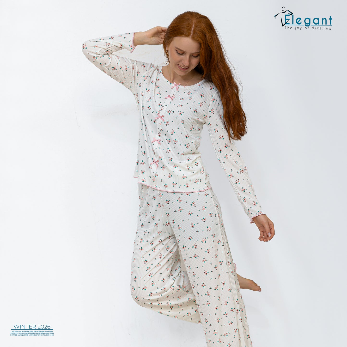 Rib Cotton Knot Front PJ Offwhite - Floral