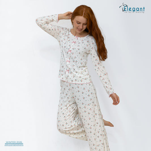 Rib Cotton Knot Front PJ Offwhite - Floral