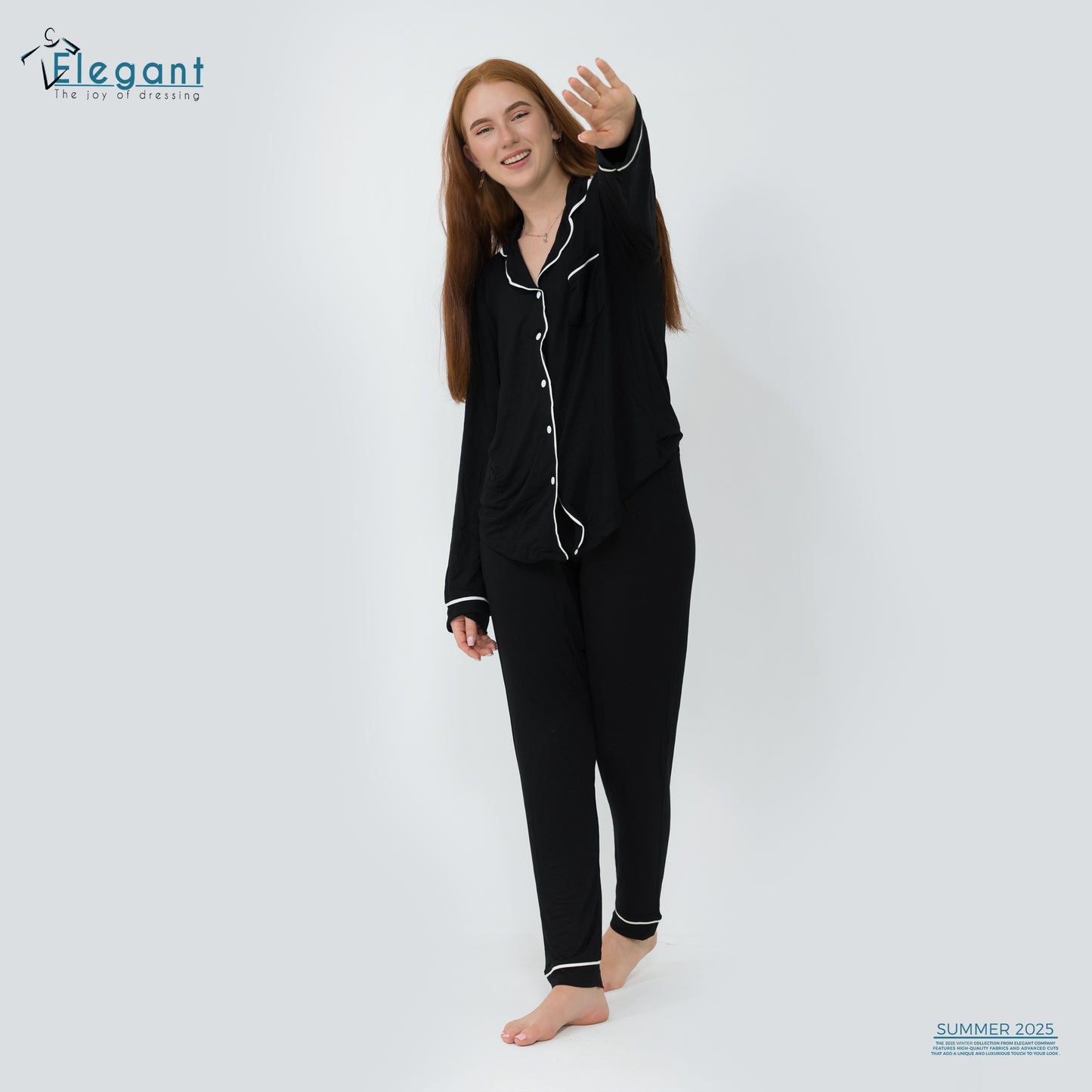 Soft Cotton Long sleeves Classic PJ Pants - Black