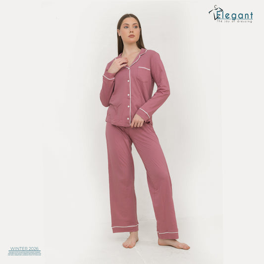 Cotton Long sleeves Wide Leg Classic PJ  - Cashmere