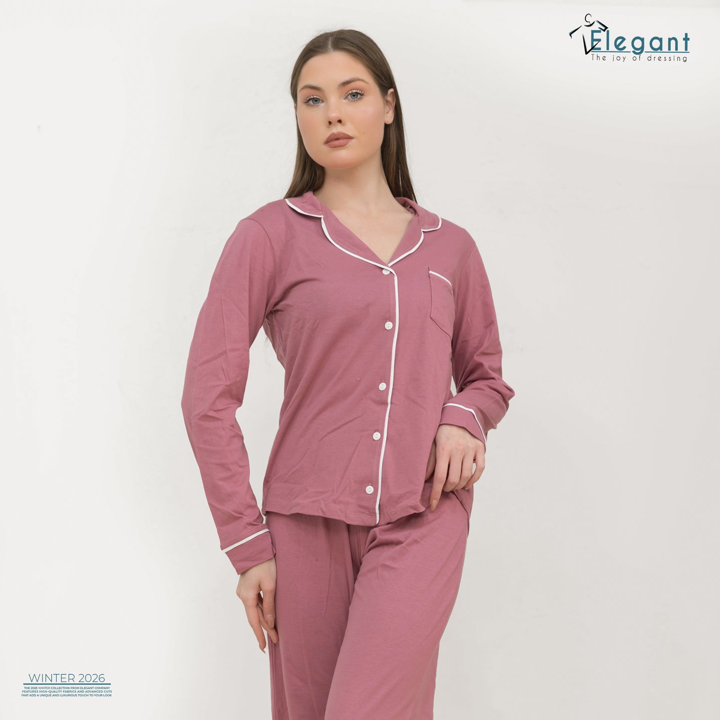 Cotton Long sleeves Wide Leg Classic PJ  - Cashmere