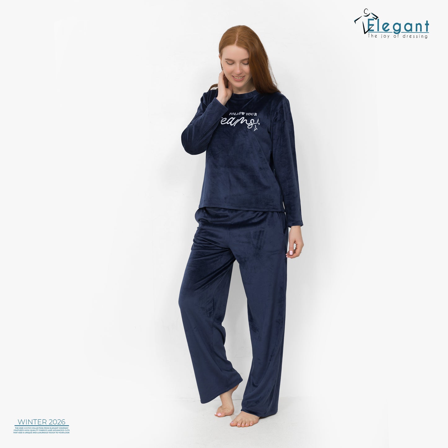 WIDE LEG Velvet Embroidery Pyjama - Navy-Follow Your Dreams