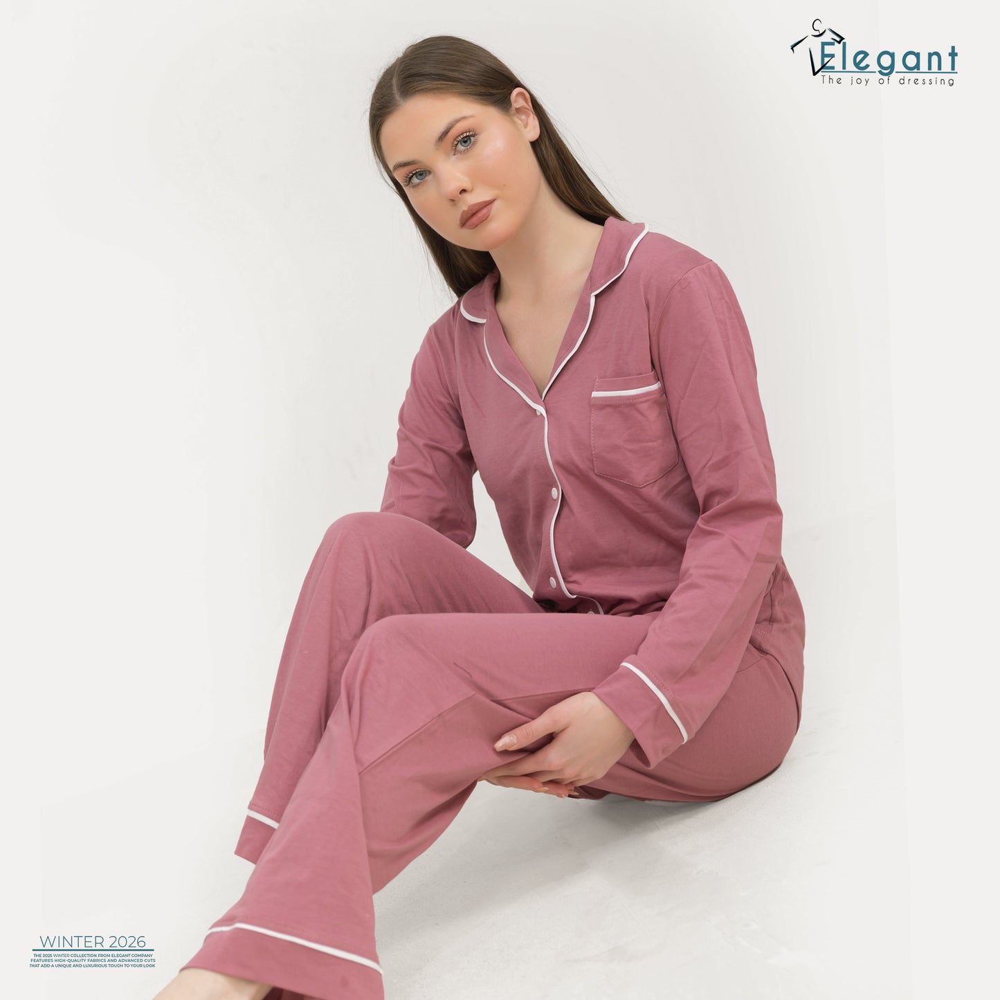 Cotton Long sleeves Wide Leg Classic PJ  - Cashmere