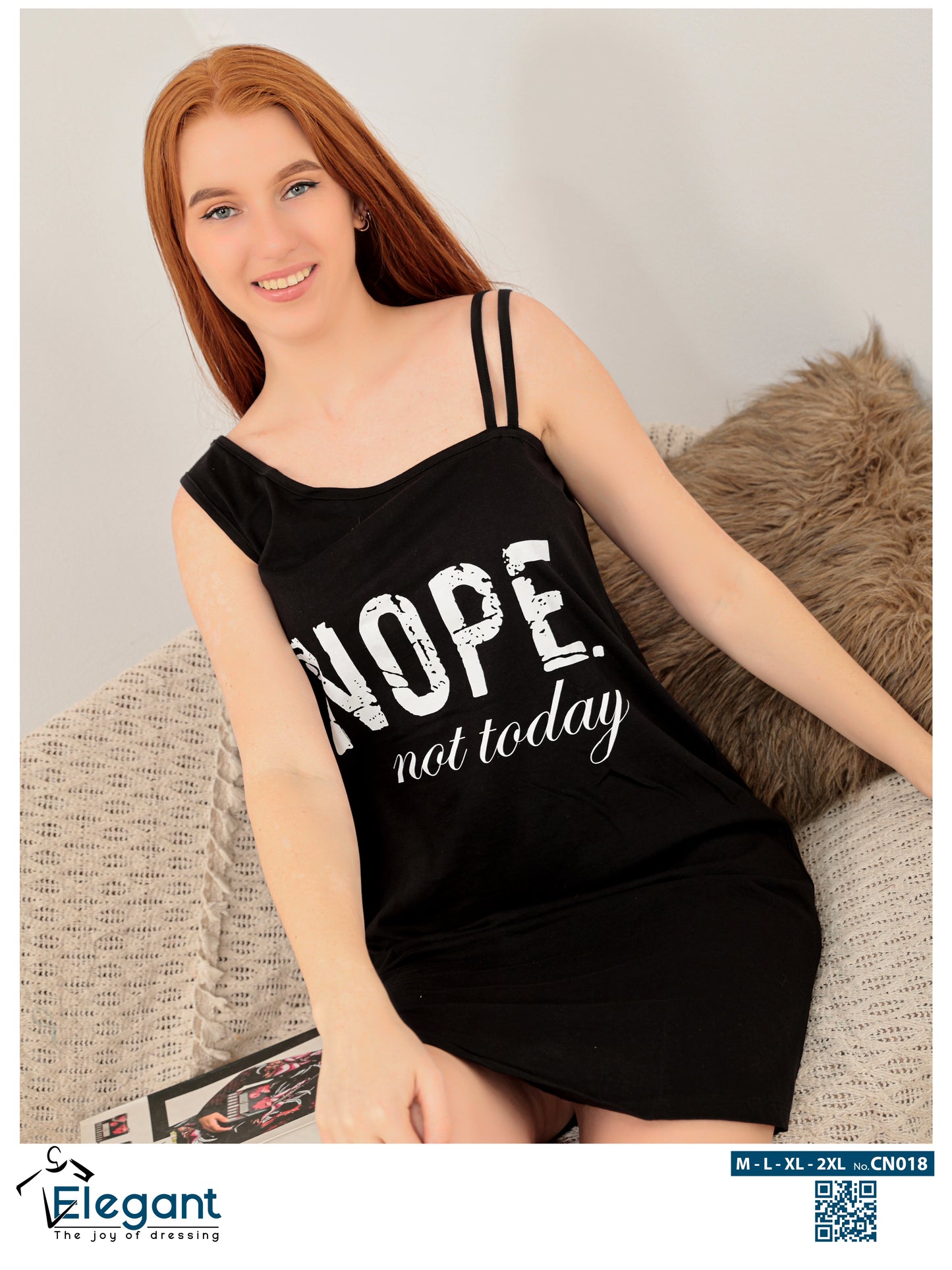 Fancy Straps Nightshirt Cotton Black - Nope