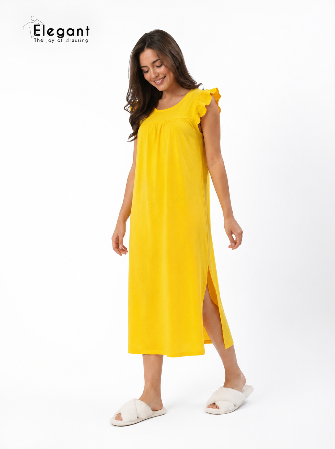 Modern Ruffles Galabeya - Plain Yellow