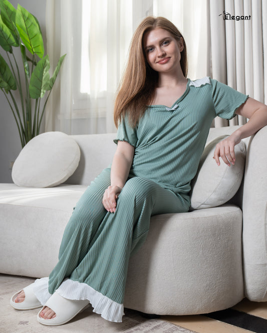 Ribbed PJ Pants - Shoulder Patch - Mint