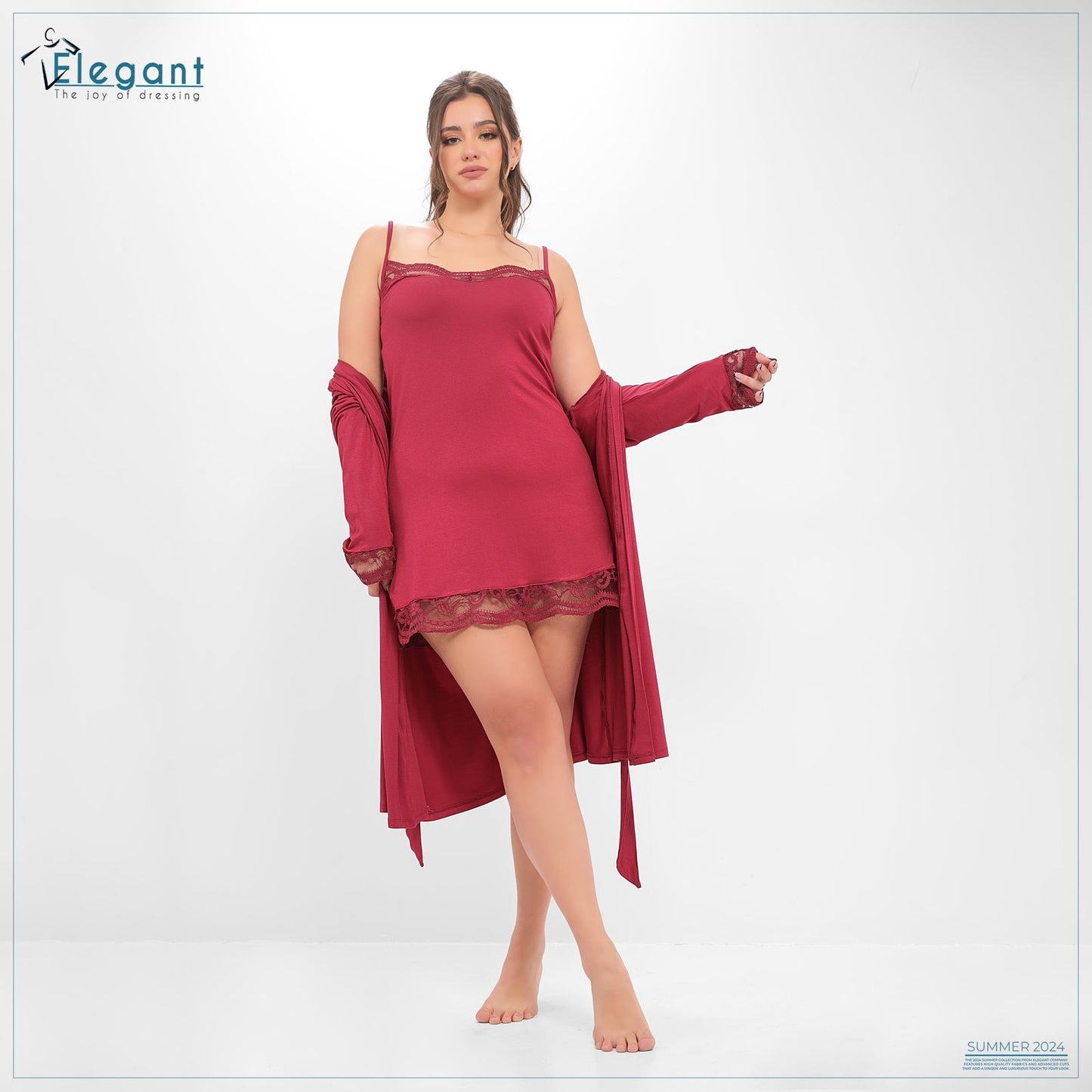 Robe Viscose Long Sleeves with lace - Red