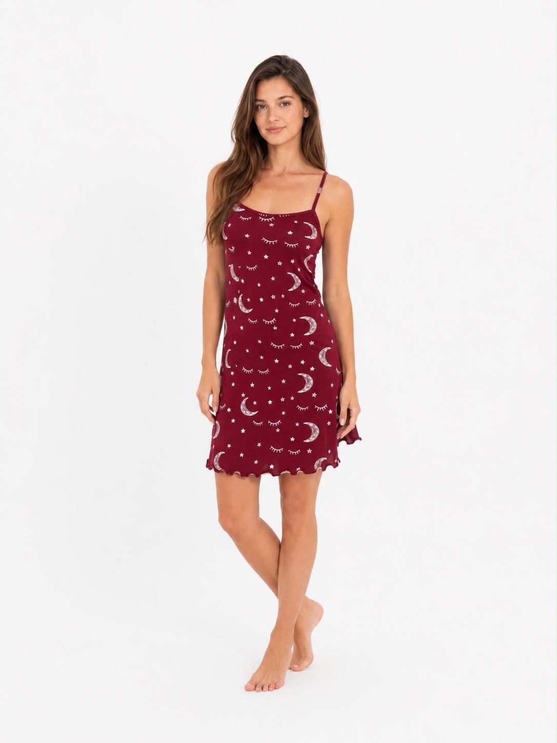 Straps Nightshirt Cotton Printed - Burgundy Lashes