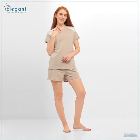 PJ Short Cotton with shoulder lace - BEIGE