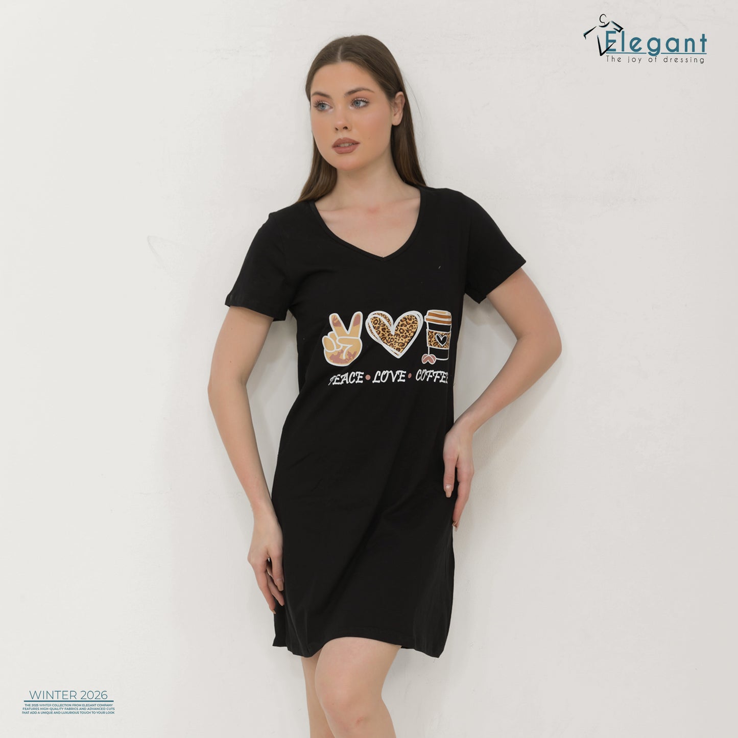 Nightshirt cotton Black  - Peace.love.coffee
