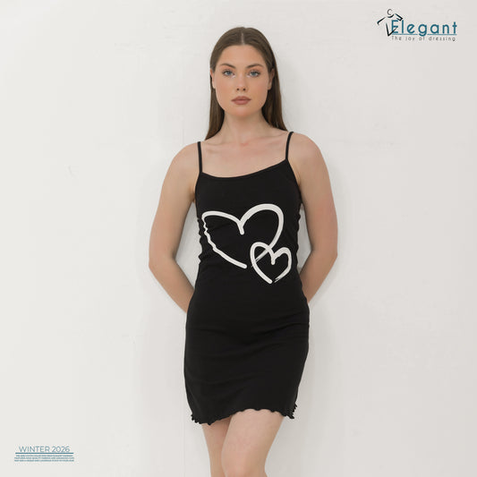 Straps Nightshirt Cotton Black - simple hearts
