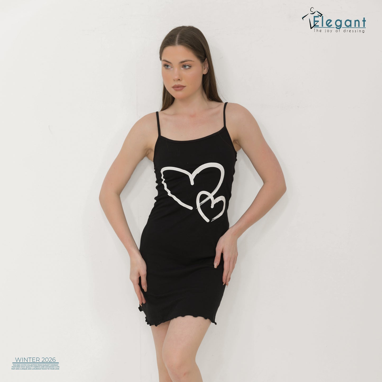 Straps Nightshirt Cotton Black - simple hearts
